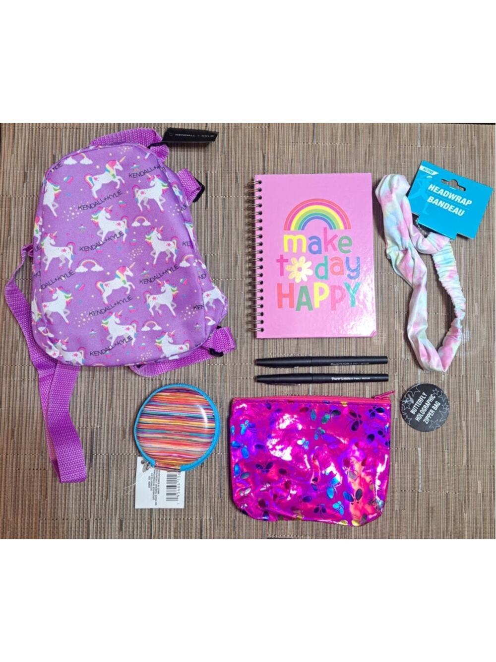 7 Piece Kendall & Kylie Purple Unicorn Mini Backpack Bag with Accessories